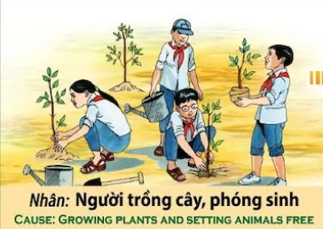 Tranh nhân quả, Nhân người trồng cây phóng sinh