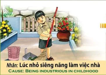 Tranh nhân quả, Nhân lúc nhỏ siêng năng làm việc nhà
